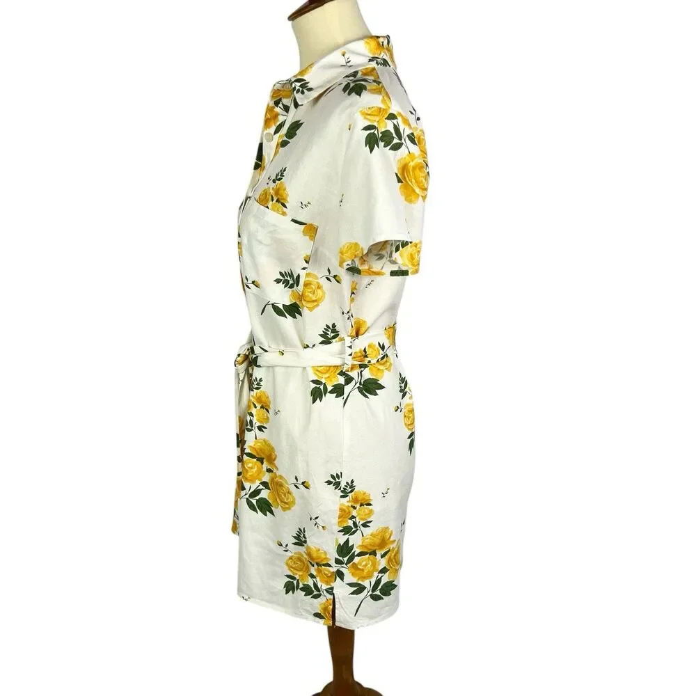 L’Academie Revolve Kendra Yellow Rose Floral Belted Mini Shirt Dress Small - Picture 2 of 11